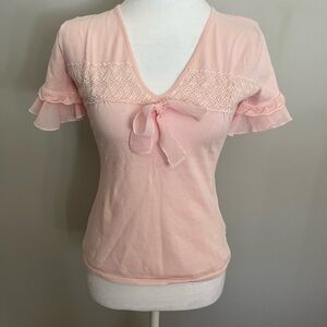 Joseph A light pink lace bow flutter sleeve blouse size Sm